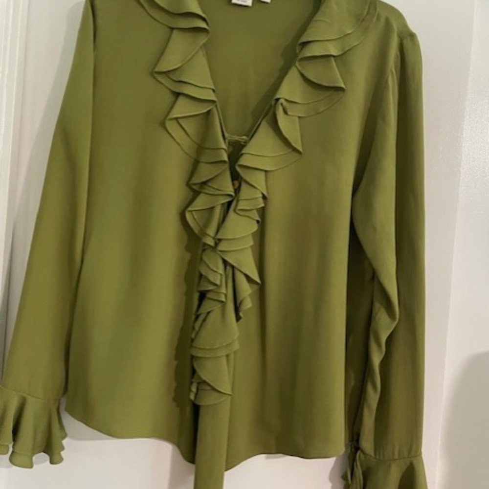 Silk Ruffled Blouse Olive Green
